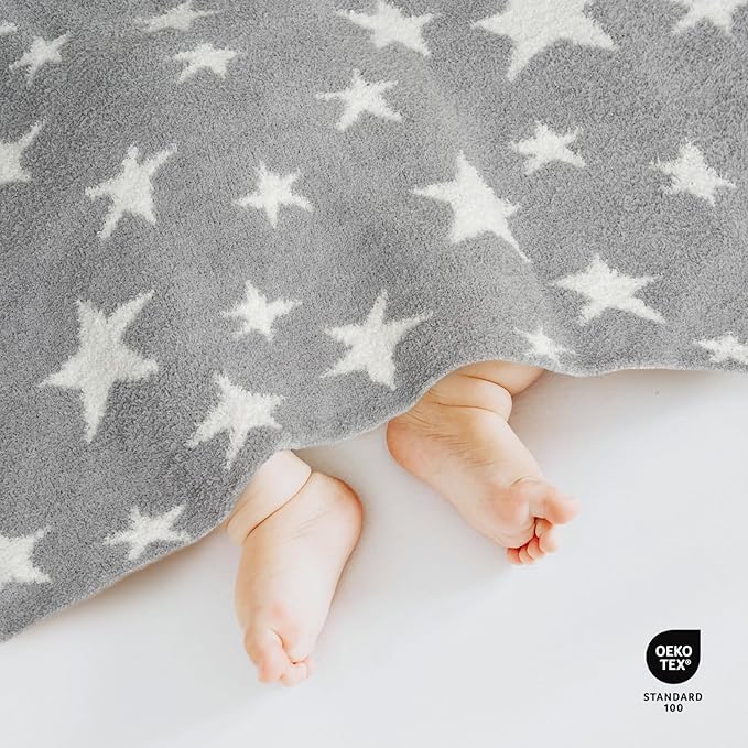 EVERGRACEHOME Soft Plush Baby Blanket for Boys Girls with Little Stars Printed, Fleece Fuzzy Toddler Nursery Blanket Lightweight Warm Cozy Throw Blanket for Baby Crib, Couch, Bed, Light Gray, 50"x60"