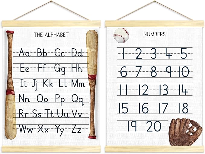 Buildinest Numbers Abc Wall Chart for Toddler Learning Posters, Nursery Wall Decor Playroom Wall Decor and Alphabet Banner,Preschool &Homeschool Wooden Alphabet Poster For Toddlers-B02