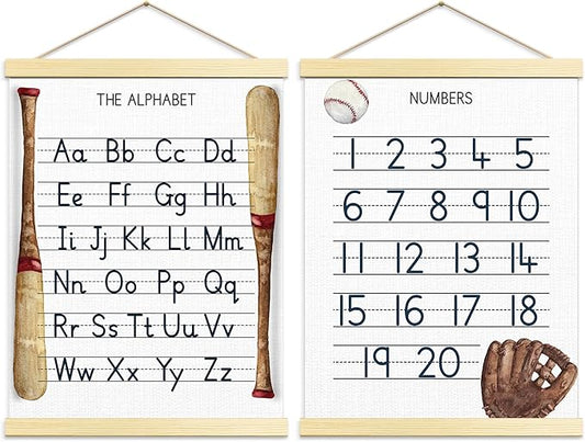 Buildinest Numbers Abc Wall Chart for Toddler Learning Posters, Nursery Wall Decor Playroom Wall Decor and Alphabet Banner,Preschool &Homeschool Wooden Alphabet Poster For Toddlers-B02