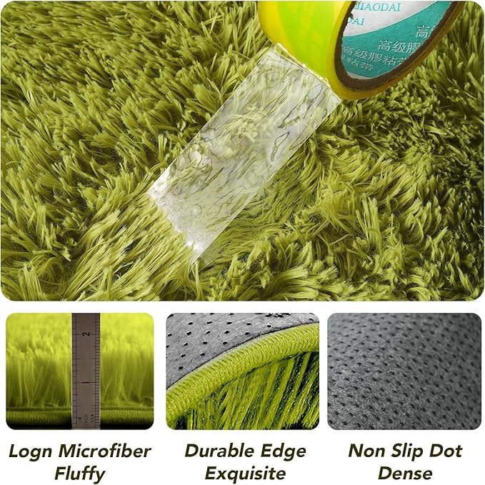CAIYUECS Green Round Rug for Bedroom: 4x4Feet Soft and Fluffy Area Rug for Living Room- Circle Fuzzy Bedroom Rug- Oval Furry Plush Rug for Kids Room, Nursery (4ft, Grass Green)