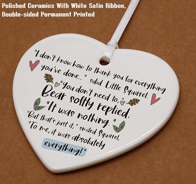 Heart Shaped Christmas Ornament-Thank You Keepsake-Animal Theme Squirrel Bear Design-Gift to Say Thanks-Appreciation Present for Teacher Friend Coworker with Gift Box