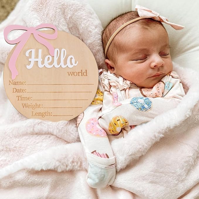 Hello World Birth Announcement - Bow Baby Girl Announcement Sign,Hello World Baby Girl Hospital Sign with Bow(Bow-1)