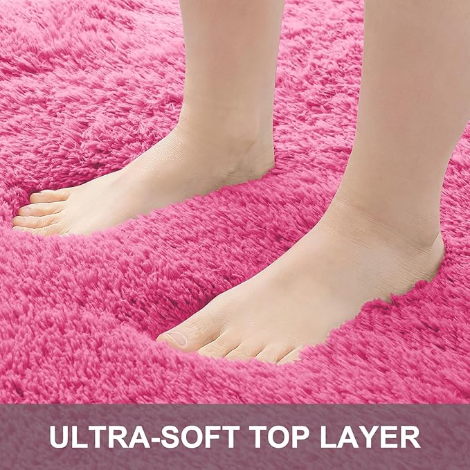OLANLY 9x12 Machine Washable Large Area Rugs for Living Room, Bedroom, Soft Fluffy Shaggy Bedside Rug, Indoor Floor Carpet for Kids Girls and Boys, Dorms, Nursery, Home Decor Aesthetic, Hot Pink