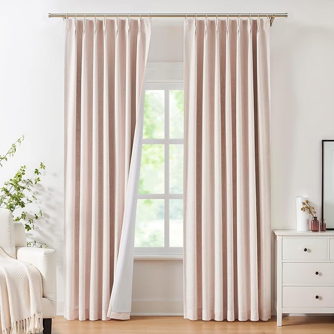 Pink Pinch Pleat Full Blackout Curtain Panel 120 Inches Long Thermal Insulated Drapery with Blackout Liner for Farmhouse Bedroom Window Treatment Sets with Hooks, 40"x120"x2