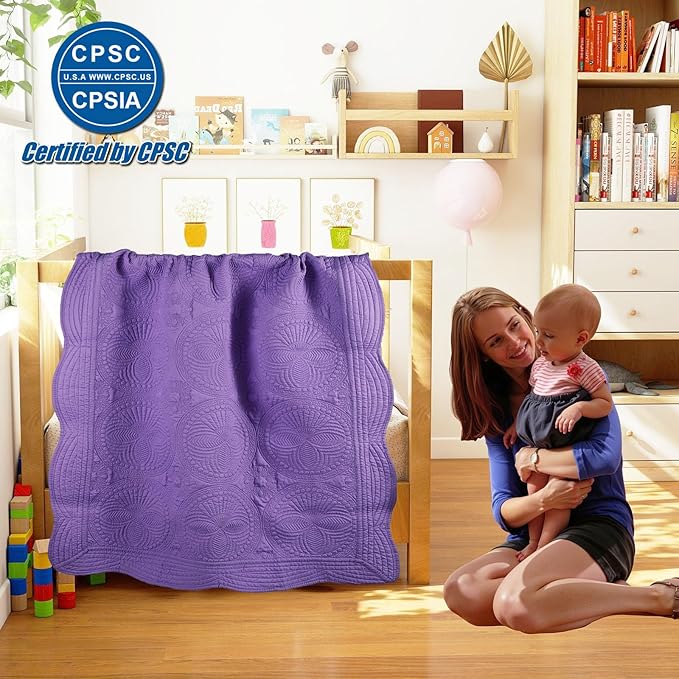 PEACELOVER Embossed Neutral Baby Quilt Durable, Lightweight Baby Blankets Four Seasons for Personlized Monogram Cotton Quilted Blanket Toddler Quilt for Boys and Girls 46x36 Inches (Purple)