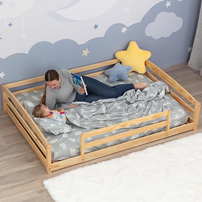 Ocodile Full Size Montessori Floor Bed for Kids - Strong Slatted Bed Frame with Full Rails - Ideal for Little Girls and Boys - Varnished