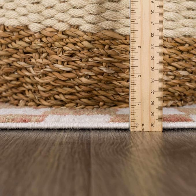 Hauteloom Pertek Modern Checkered Area Rug - Modern Geometric Carpet for Living Room, Kids Room, Nursery - Bohemian Boho Carpet - Cream, Beige, Light Red, Somon - 6'7" x 9'