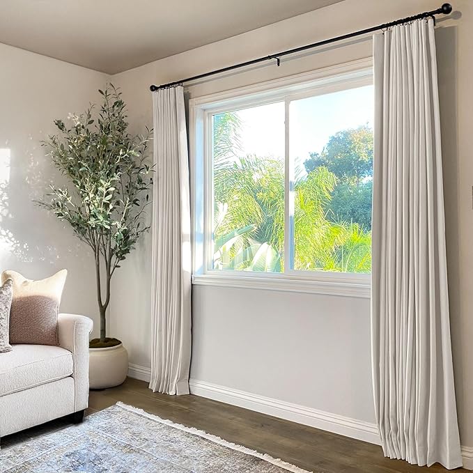 INOVADAY 100% Blackout Curtains for Bedroom, Black Out Curtains 80 Inch Long, Clip Rings Linen Blackout Drapes, Thermal Insulated Room Darkening for Living Room, 2 Panels - Beige,W50xL80