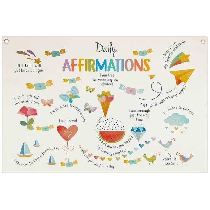 Mental Health Inspirational Rectangular Banner Flag Wall Sign Decor for Boy Girl Kid Teen,Classroom Therapy Office Homeschool Reading Room Bedroom Decor-Daily Affirmation-Birthday Christmas Gift