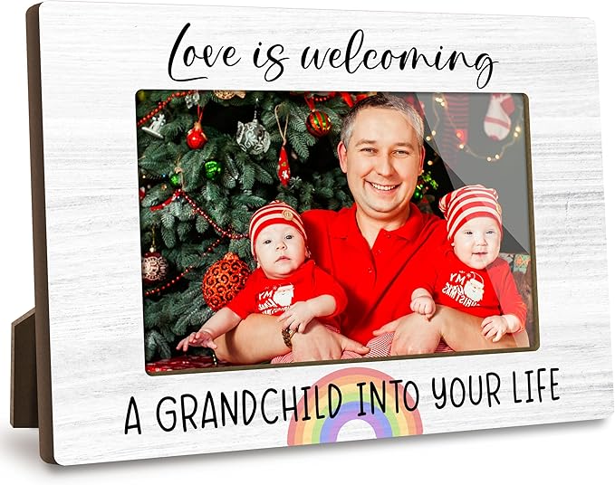 First Christmas Rainbow Baby Picture Frame - Gender Reveal Decorations and Baby Shower Gifts for New Mom Grandparent Pregnancy Announcement Newborn Nursery 4 X 6 Inch Grandparent Keepsake Frame - A18