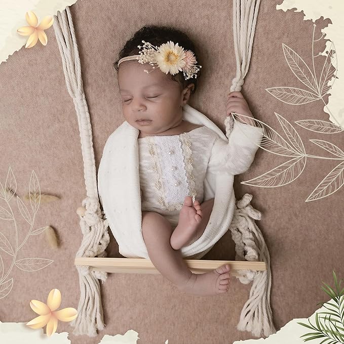 M&G House Newborn Photography Props Swing Prop Wooden Swing Seats Baby Photo Props Wooden Prop Swing Baby Photoshoot Props Newborn Photography Accessory(Wood Color, 4 Wings 6 Red Hearts)
