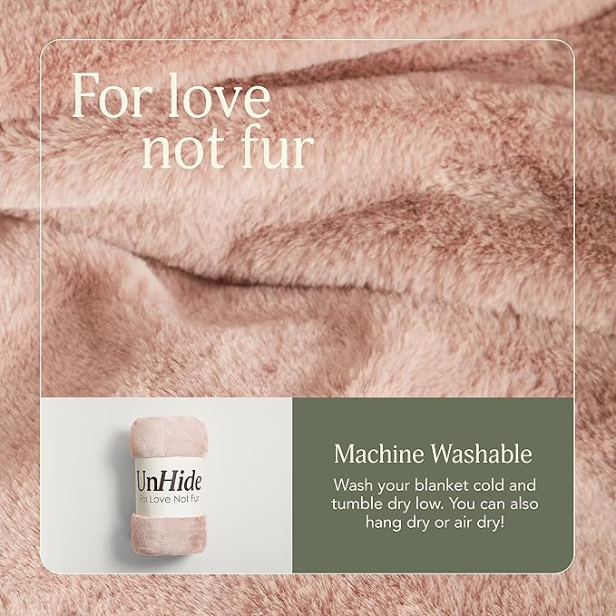 UnHide Cuddle Puddle - Faux Fur Blanket - Oversized, Lightweight, Extra Soft Blanket - Machine Washable - Add a Layer of Softness to Any Bed or Couch - 100” x 100” - Rosy Baby
