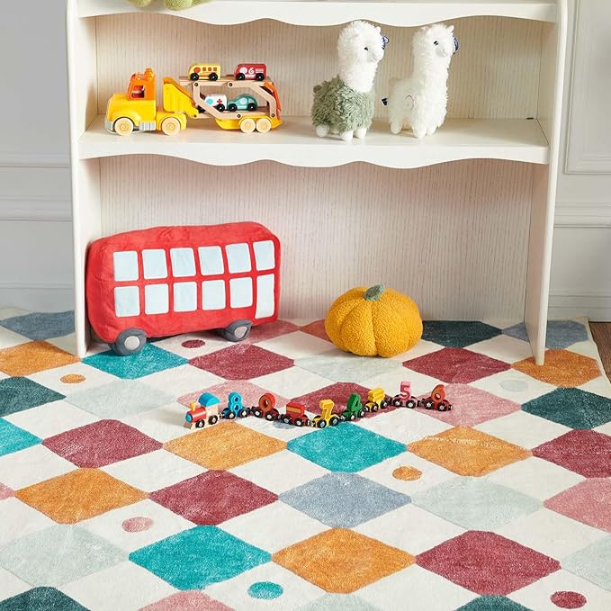 jinchan Macy 2x6 Runner Rug Kids Hallway Washable Rug Indoor Soft Non Slip Modern Diamond Carpet for Nursery Room Bedroom Kitchen Laundry Room Confetti on Cream