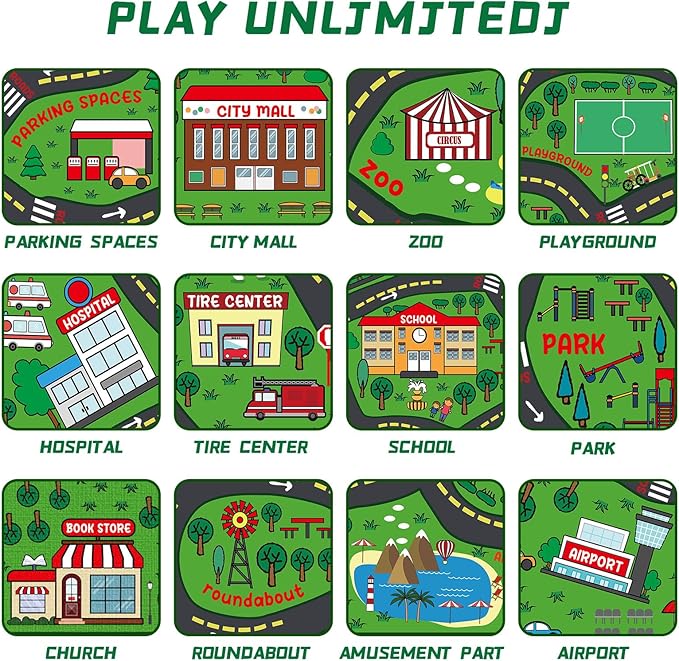 Tinideya Kids Carpet Playmat Rug Player Car Rug, 8 x 10 ft Traffic Map Mat Educational Game Area for Toddler Children Playroom Classroom Bedroom (City, Green)