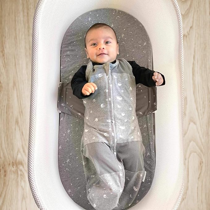 Happiest Baby SNOO Sleep Sack - 100% Organic Cotton Baby Swaddle Blanket - Doctor Designed Promotes Healthy Hip Development - 3-Pack Bundle (Ivory Planets, S, M, L)