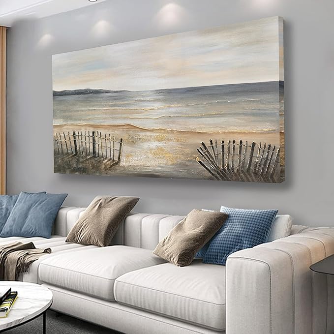 Yuaxker Ocean Wall Art Grey and Gold Art Wall Decor Modern Aesthetic Ocean Wave Canvas Painting for Living Room, Bedroom, Dining Room Office Artwork Decor 20x40 inch