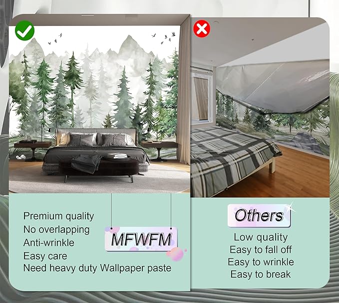 Green Forest Wall Mural Watercolor Woodland Wallpaper for Nursery Room (Not Peel n' Stick)