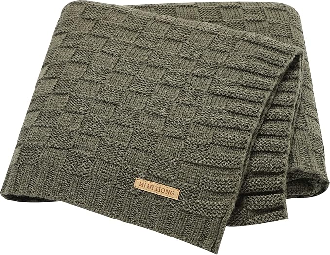 LAWKUL Baby Blankets Cable Babe Blanket Checkered Soft Cuddle Newborn Infants Receiving Swaddle Boys Girls Dark Green 40"x30"