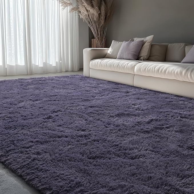 EVOIONOS 10x14 Washable Large Area Rug for Living Room, Fluffy Shag Rug for Bedroom, Ultra Soft Plush Non Slip Carpet for Indoor Floor Bedside Nursery Kids Girl Room Home Decor Aesthetic, Gray Purple