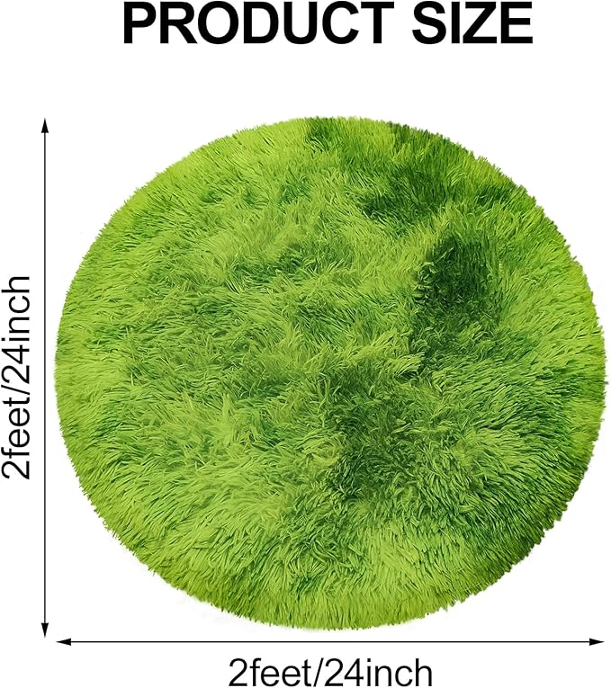 2 ft Small Green Grass Round Rugs for Bedroom,Tie Dyed Green Circle Rug Fluffy Fuzzy Round Carpet Shag for Boys Bedroom Girls Room Kids Playroom Nursery Room Decor Aesthetic