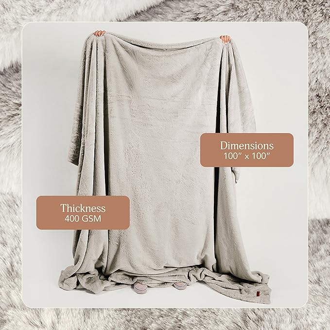 UnHide Cuddle Puddle - Faux Fur Blanket - Oversized, Lightweight, Extra Soft Blanket - Machine Washable - Add a Layer of Softness to Any Bed or Couch - 100” x 100” - Greige