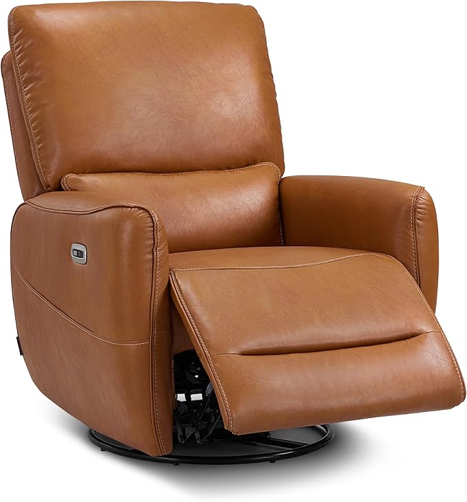 MCombo Power Swivel Rocker Recliner with Lumbar Support, Faux Leather Electric Nursery Glider Recliner Chair for Living Room, 6922 (Orange)