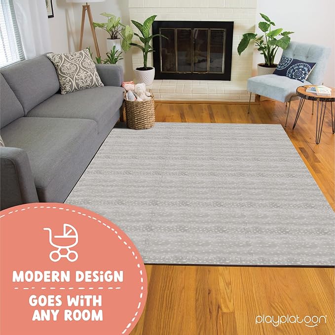 Play Platoon Non-Toxic Large Kids Play Mats for Floors - Extra-Thick Interlocking Foam Tiles. Puzzle Mat Pieces with Border, Neutral Playmat Rug for Toddlers & Children, Beige, 72 x 72 inch