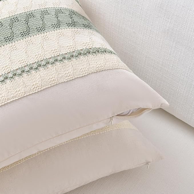 Fancy Homi Set of 2 Sage Green Boho Decorative Throw Pillow Covers 16x16 Inch for Living Room Bedroom Couch Bed Indoors, Rustic Retro Cushion Case 40x40 cm, Bohemian Room Home Decor