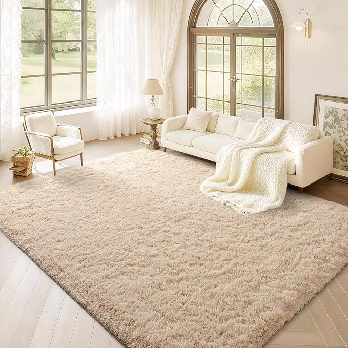 BENRON Fluffy Rugs for Living Room 5x8 Light Tan, Washable Large Area Rugs for Bedroom Dining Table Office Kids Nursery Room, Washable Indoor Floor Carpets