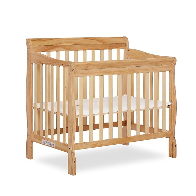 Dream On Me Aden 4-in-1 Convertible Mini Baby Crib in Natural, GreenGuard Gold & JPMA, Sustainable Pinewood, Non-Toxic Finish, 3 Mattress Heights, Converts to Mini Day & Twin-Size Bed