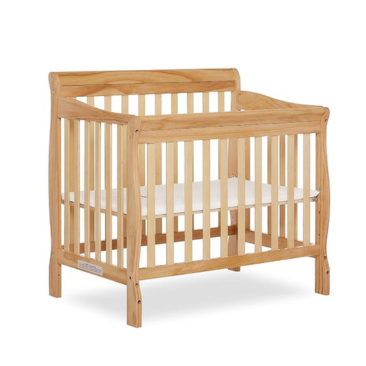 Dream On Me Aden 4-in-1 Convertible Mini Baby Crib in Natural, GreenGuard Gold & JPMA, Sustainable Pinewood, Non-Toxic Finish, 3 Mattress Heights, Converts to Mini Day & Twin-Size Bed