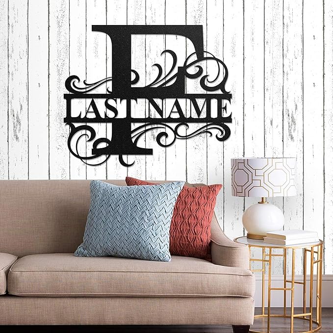 LULLBABYMALL Custom Metal Signs - Last Name Sign, Split Letter Monogram, Letter F, Family Name Wall Art, Outdoor Metal Signs, Personalized Wedding Gift