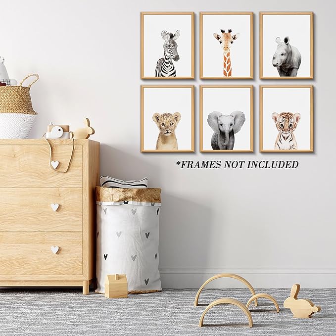 Jungle Nursery Wall Art Decor, Cute Safari Animals Decor for Baby Bedroom (8"x10", UNFRAMED)