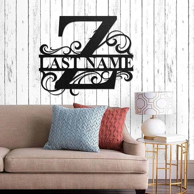 LULLBABYMALL Custom Metal Signs - Last Name Sign, Split Letter Monogram, Letter Z, Family Name Wall Art, Outdoor Metal Signs, Personalized Wedding Gift