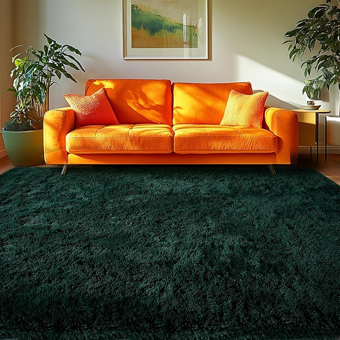 CAIYUECS 4x6 Green Area Rug for Bedroom: Shag Rugs for Living Room-Modern Fuzzy Furry Plush Soft Rugs for Kids Girls Room,Shaggy Rug for Dorm Home Decor(4x6 Feet,Green)