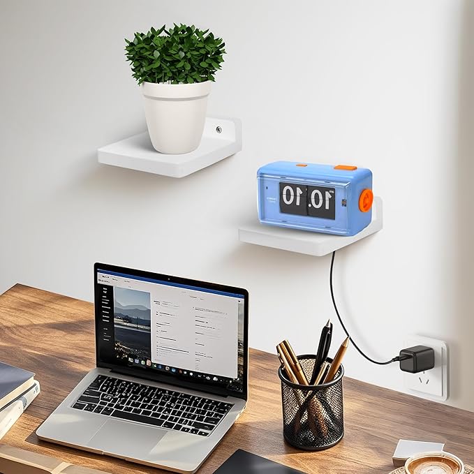 Small Floating Shelf for Wall,5 Inch Wooden Wall Shelf Set of 2,Mini Speaker, Baby Monitor,Cameras，Figurines Display Stand, for Bedroom, Gaming Room, Living Room, Bathroom, Office(White)