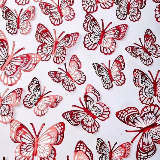 36PCS Butterfly Wall Decals - 3D Butterflies Wall Stickers Removable Mural Decor Wall Stickers Decals Home Decor Kids Room Bedroom Decor Living Room Decor (Red)