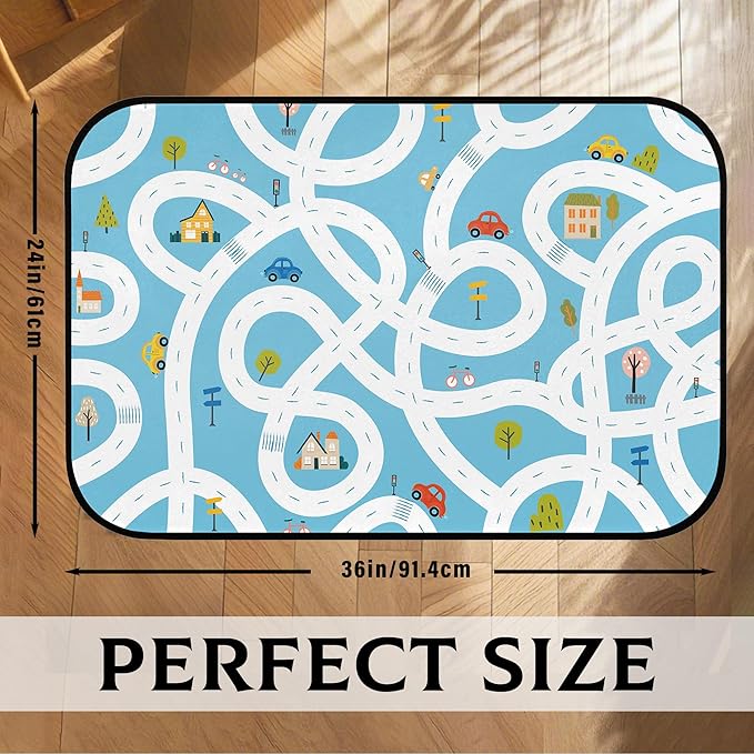 Kids Car Road Play Rug - Town City Map Track Soft Non-Slip 2x3 Carpet Traffic Mat Washable Playroom Bedroom Boys Nursery Educational Area Rug Entrance Mats Playroom Classroom Decor (24"x 36")