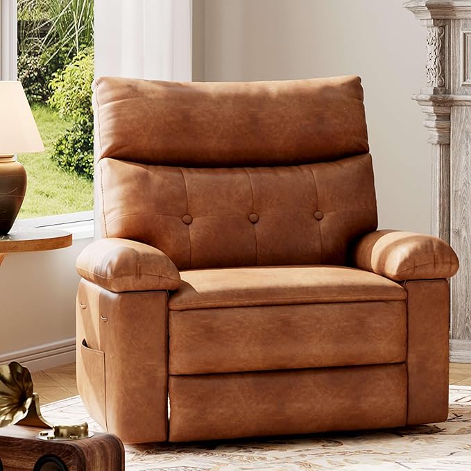 GarveeHome Extra Wide Recliner Chair - PU Leather Oversized Manual Recliner for Adults, Lazy Chair with 1.5X Sponge Comfort Arm and Back for Living Room, Bedroom