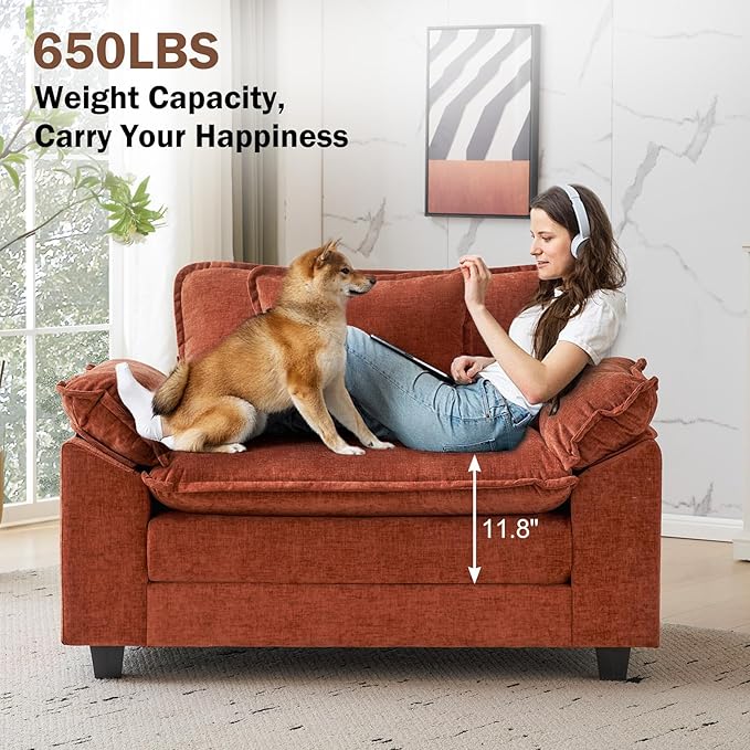 CDCASA Oversized Accent Chair, Chenille Comfy Cloud Sofa Chair with Large Seat and Upholstered Armrests, Modern Extra Wide Armchair Reading Chairs for Bedroom, Living Room,Terracotta Orange