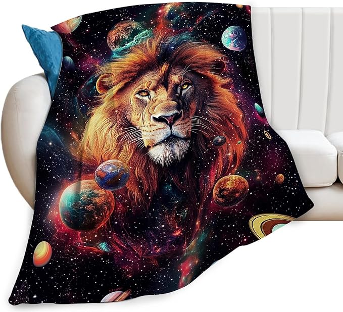 Lion Blanket Space Lion King Decor Throw Blanket Super Soft Flannel Lightweight Fluffy Plush Cozy Fuzzy Fleece Animal Print Gifts Blanket for Girl Woman Man Boys Kids Adults for Bed Sofa 40"X50"