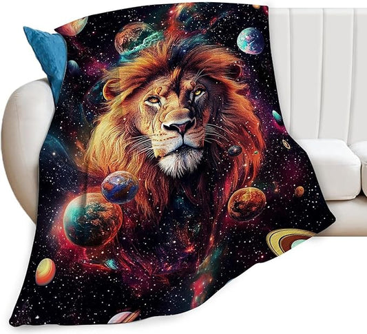 Lion Blanket Space Lion King Decor Throw Blanket Super Soft Flannel Lightweight Fluffy Plush Cozy Fuzzy Fleece Animal Print Gifts Blanket for Girl Woman Man Boys Kids Adults for Bed Sofa 40"X50"