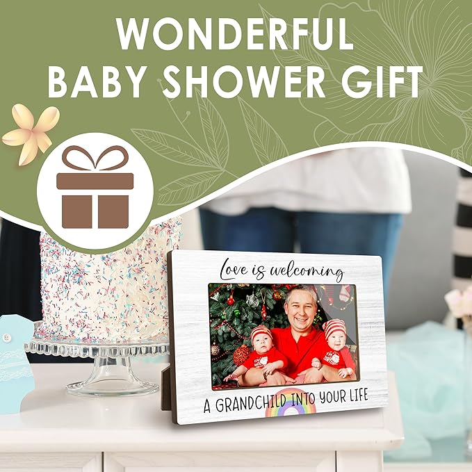 First Christmas Rainbow Baby Picture Frame - Gender Reveal Decorations and Baby Shower Gifts for New Mom Grandparent Pregnancy Announcement Newborn Nursery 4 X 6 Inch Grandparent Keepsake Frame - A18