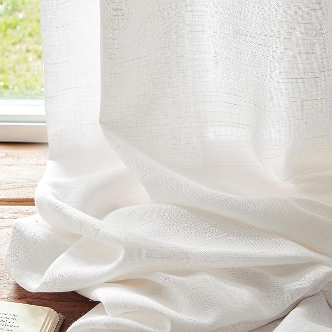 jinchan Linen Blend Curtain 84 inch Length 1 Panel for Sliding Door, Light Filtering 100 inch Extra Wide Living Room Drape with Rod Pocket Back Tab(100W x 84L, Off White)