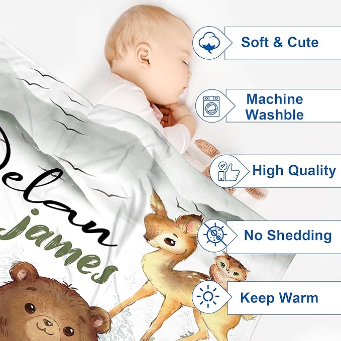 J&SBGFT Personalized Baby Blanket for Boys, Custom Name Receiving Blanket for Toddlers, Kids Nursery Stroller Crib Decor Throw 30"x40", Color18