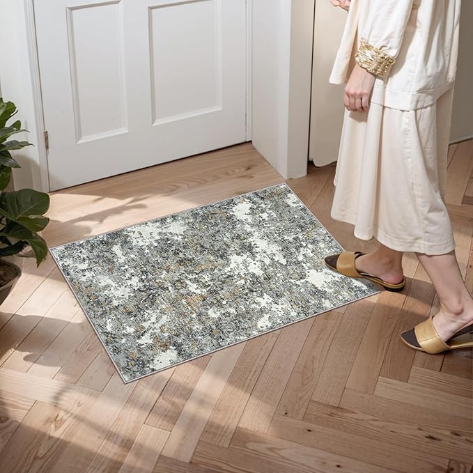 Area Rug 2x3 Washable Rug: Soft Small Entryway Rug with Anti-Slip Backing Non-Shedding Stain-Resistant Abstarct Modern Carpet for Kitchen Bedroom Indoor Front Entrance-Gray/Multi