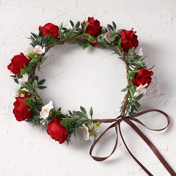 Rose Hair Flower Crown - Girl Flower Crown Decoration Rose Celebration Round Floral Head Bride Wedding Renaissance Festival Party Birthday Ball Photo Accessories