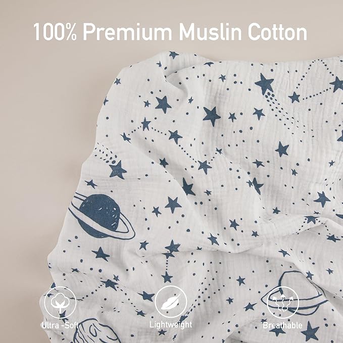 Gllquen Baby Muslin Mini Crib Sheets 3 Pack, Breathable Pack and Play Sheets Fitted Soft Cozy Cotton Pack N Play Sheets for Baby Boy Girls, Universal Fitted Mini Crib Mattresses 38"x26" (Blue)