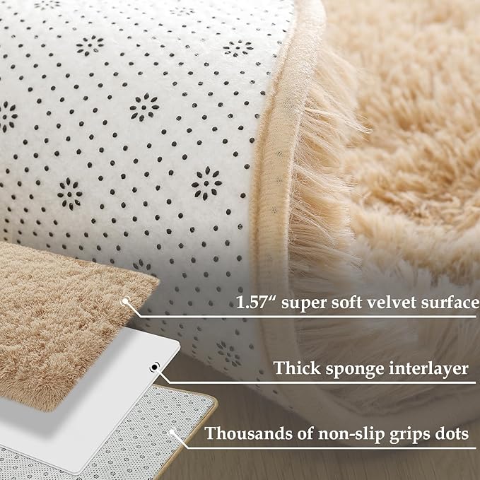 Merelax Modern Soft Fluffy Small Shaggy Rug for Bedroom Livingroom, Soft Non-Slip Kids Room Entryway Throw Rugs, Plush Furry Fur Area Rugs Comfy Nursery Accent Floor Carpet 2x3 Feet, Beige