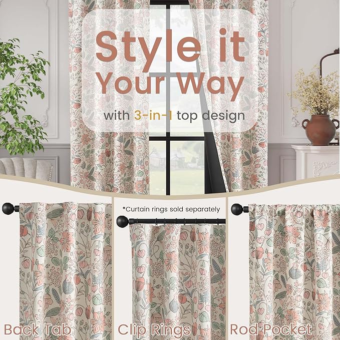 Vangao Pink Nursery Curtains for Girls Room Floral Blackout Dorm Curtains 63 Inch Length Farmhouse Drapes for Bedroom Room Darkening Flower Patterned Window Treatment for Kids Set of 2